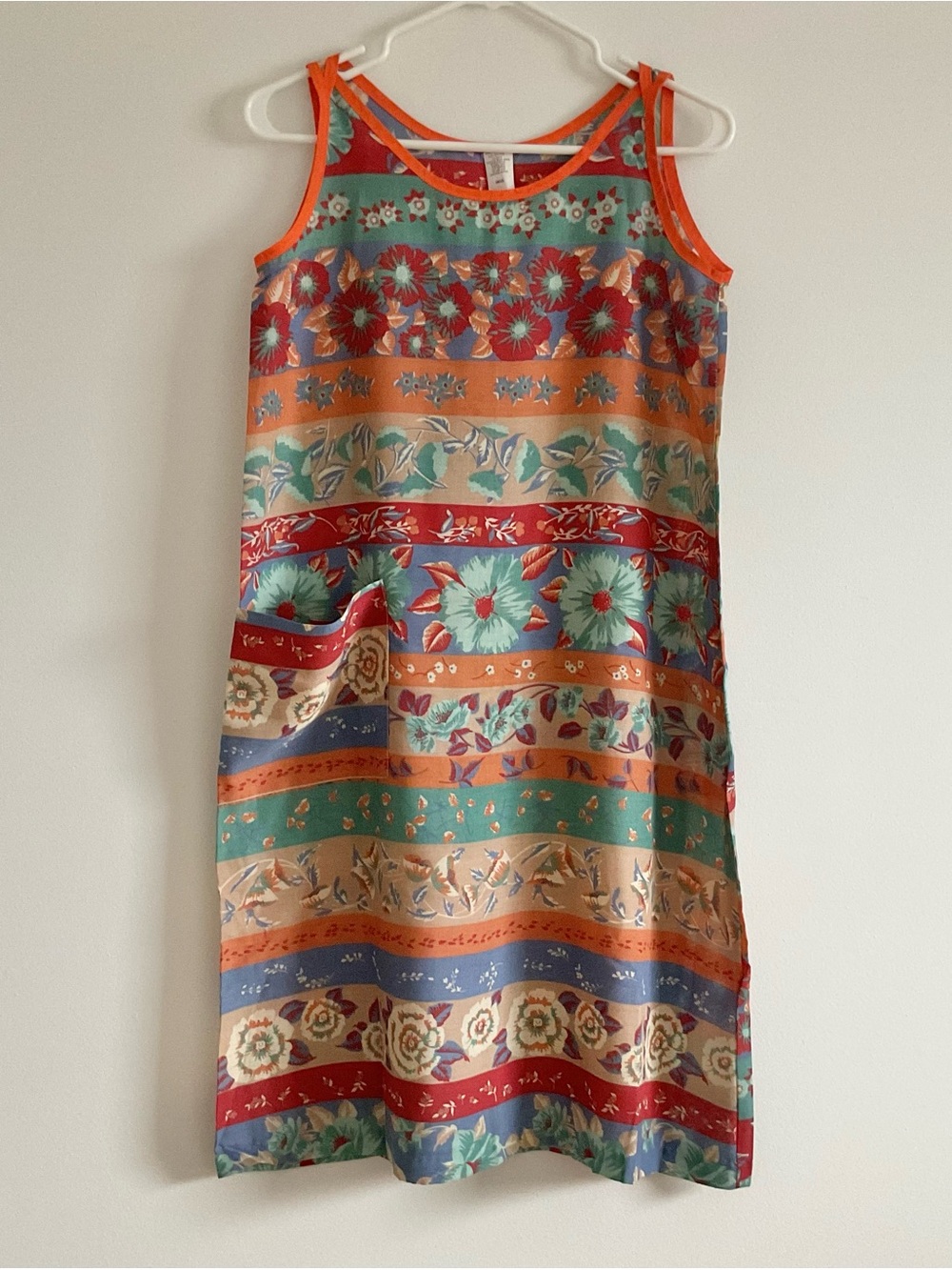 VTG Floral Print Sleeveless Multicolor Midi Dress Size Small Boho Art Teacher
